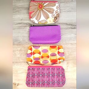 Clinique Lot Of 4 Colorful Floral & Geometric Print Makeup Cosmetic Travel Bags
